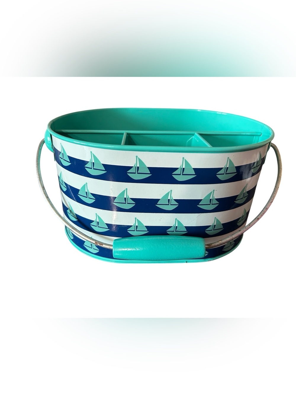 Sailboat Utensil  and Napkin or Condiment Caddy Teal & Navy w cutlery